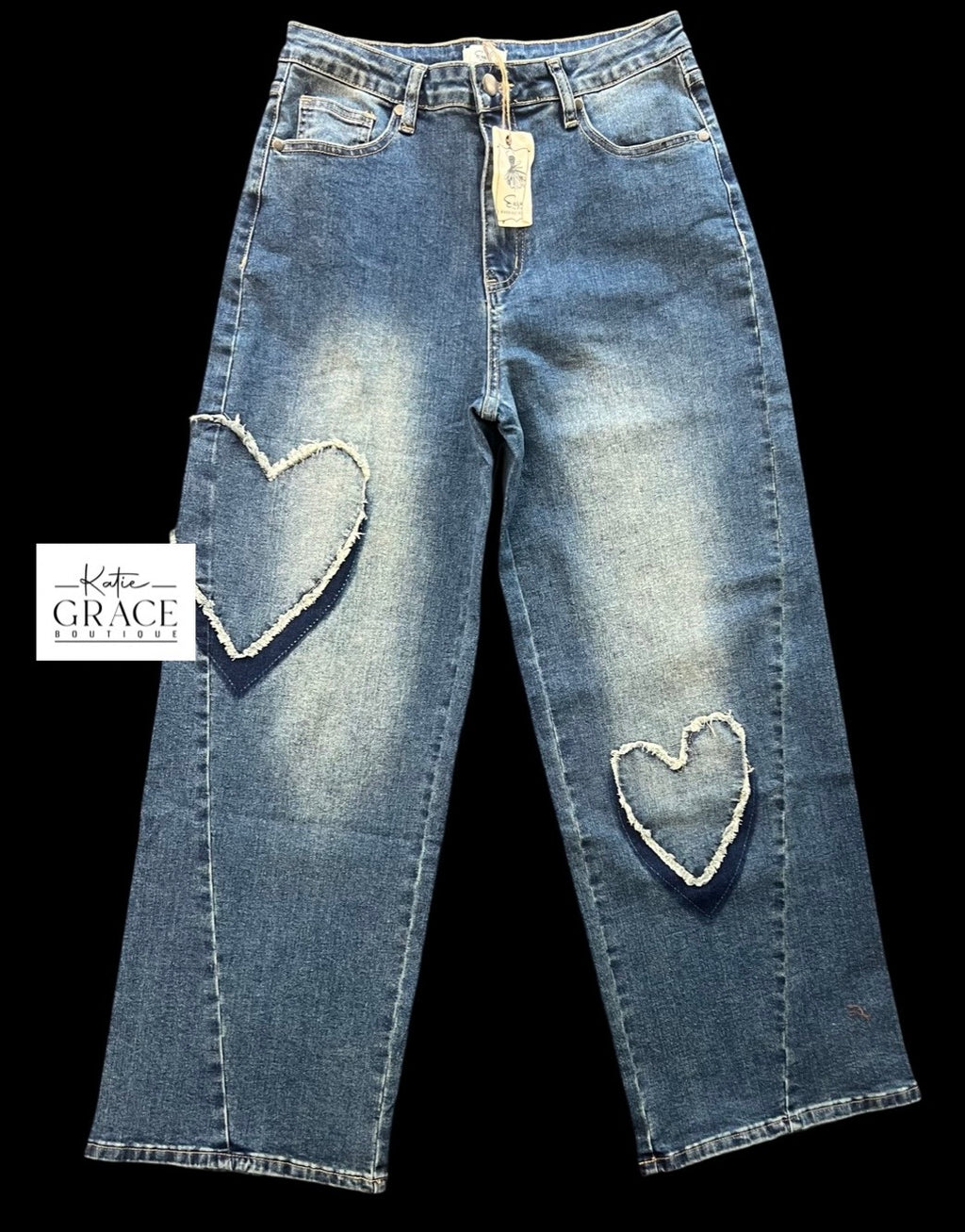 "Macie" Jeans with Heart Patches - The Katie Grace Boutique