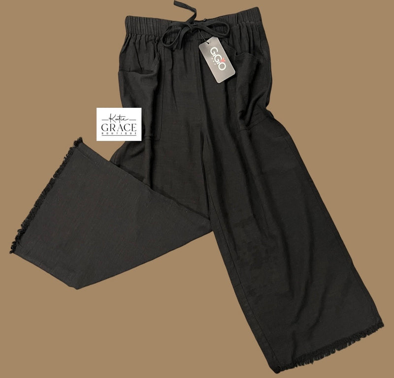 "Oaklyn" Frayed Wide Leg Pants, Black - The Katie Grace Boutique