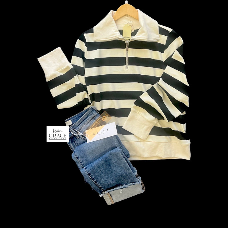 "Jessica" Zip Striped Pullover