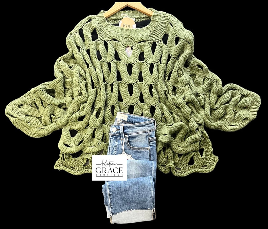 "Payton" Chunky Knit Sweater, Olive - The Katie Grace Boutique