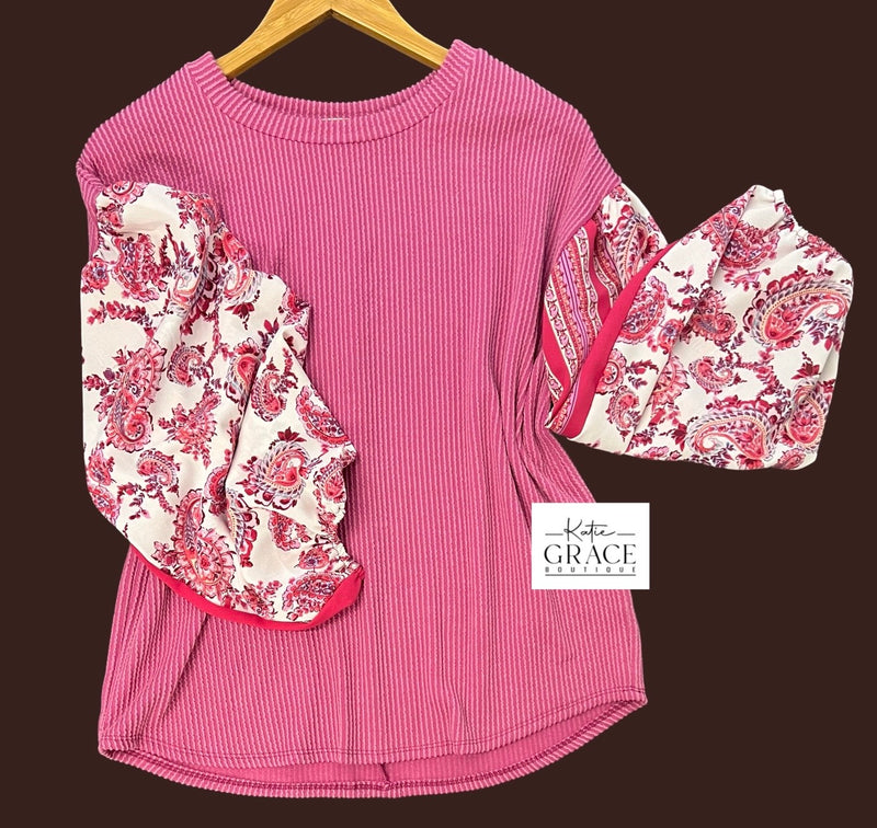 "Catrina" Printed Sleeve Blouse - The Katie Grace Boutique