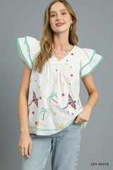 "Ariel" Embroidered Blouse - The Katie Grace Boutique