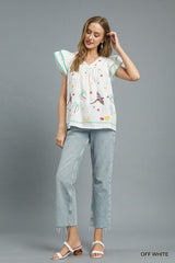 "Ariel" Embroidered Blouse - The Katie Grace Boutique