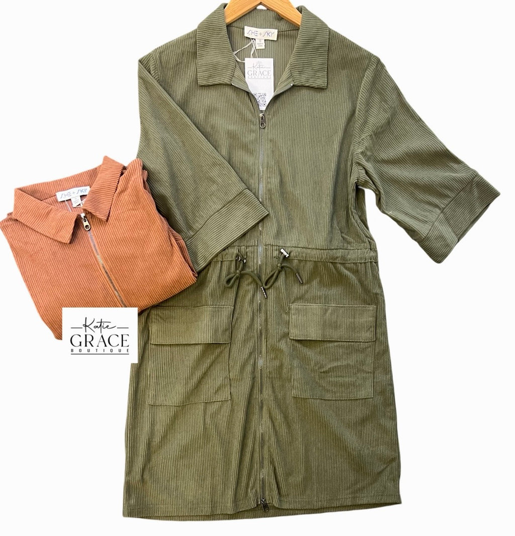 "Sadie" Zip Up Soft Corduroy Dress - The Katie Grace Boutique