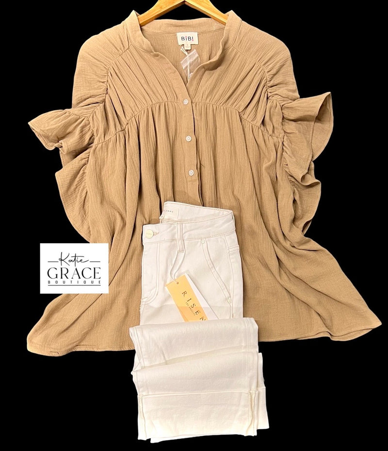 "Mariah" Shirred Soft Cotton Blouse - The Katie Grace Boutique