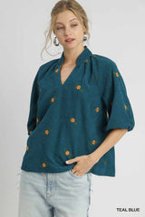 "Autumn" Corduroy Embroidered Shirt