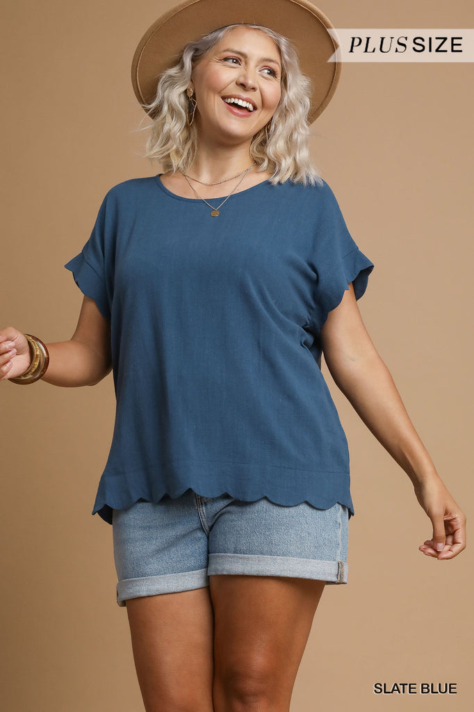 "Briar" Scalloped Linen Top, Plus - The Katie Grace Boutique