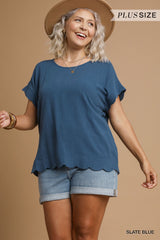 "Briar" Scalloped Linen Top, Plus - The Katie Grace Boutique