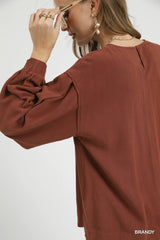 "Sarah" Linen Blend Blouse, 2 colors