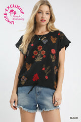 "Phoebe" Top Blend Embroidered - The Katie Grace Boutique
