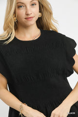 "Eva" Peplum Smocked Blouse, Black - The Katie Grace Boutique