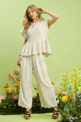 "Audra" Peplum Smocked Top - The Katie Grace Boutique