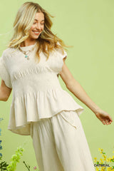 "Audra" Peplum Smocked Top - The Katie Grace Boutique