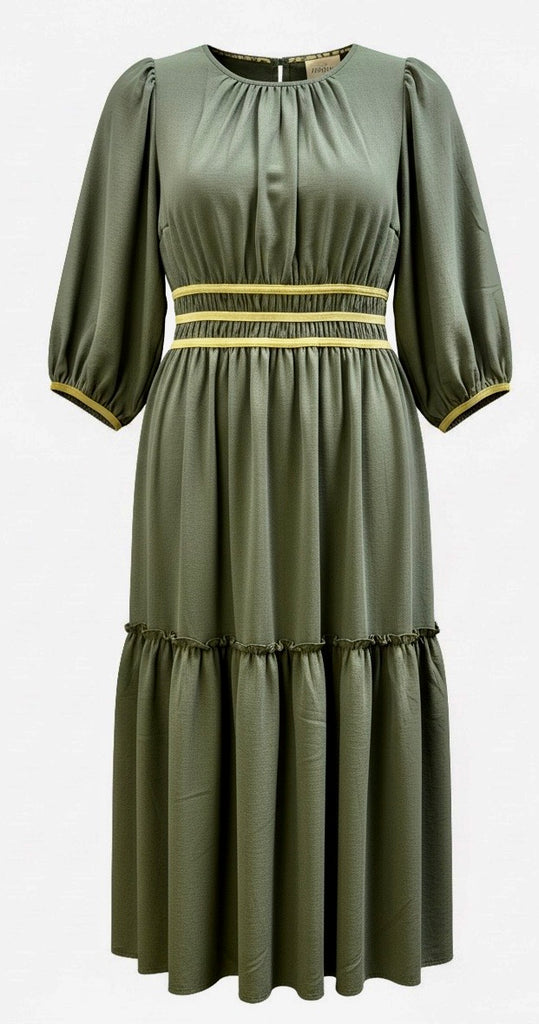 "Trina" Midi Dress with Velvet Stripes