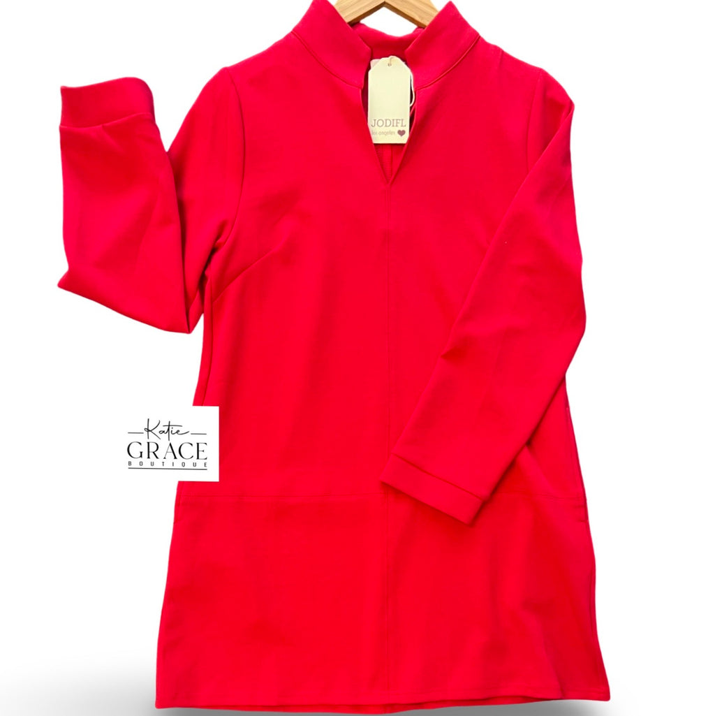 "Ellen" Luxe Knit Dress, Red - The Katie Grace Boutique