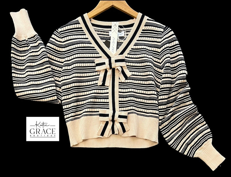 "Cherie" Striped Sweater with Bows - The Katie Grace Boutique