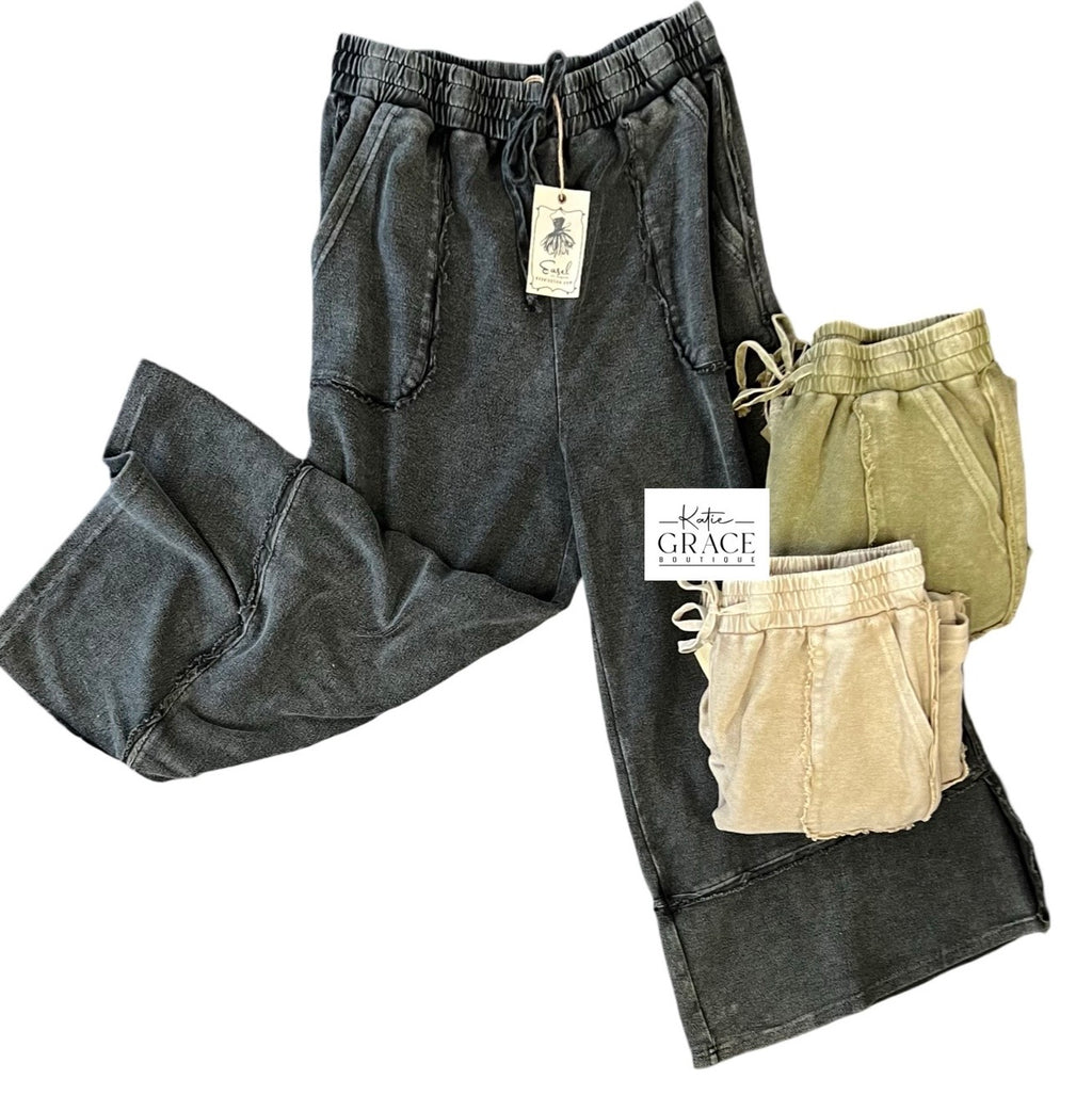 "Gabriella" Mineral Washed Pants, 3 colors - The Katie Grace Boutique