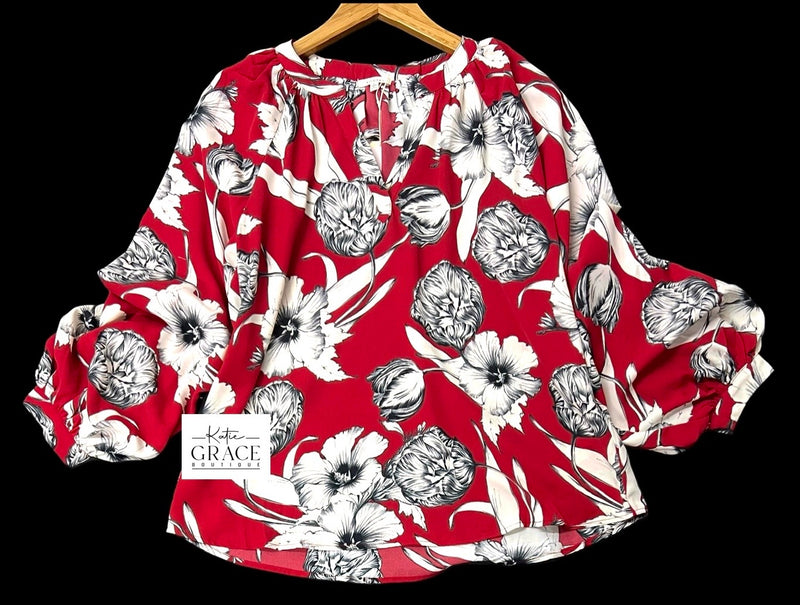 "Sara" Floral Blouse - The Katie Grace Boutique