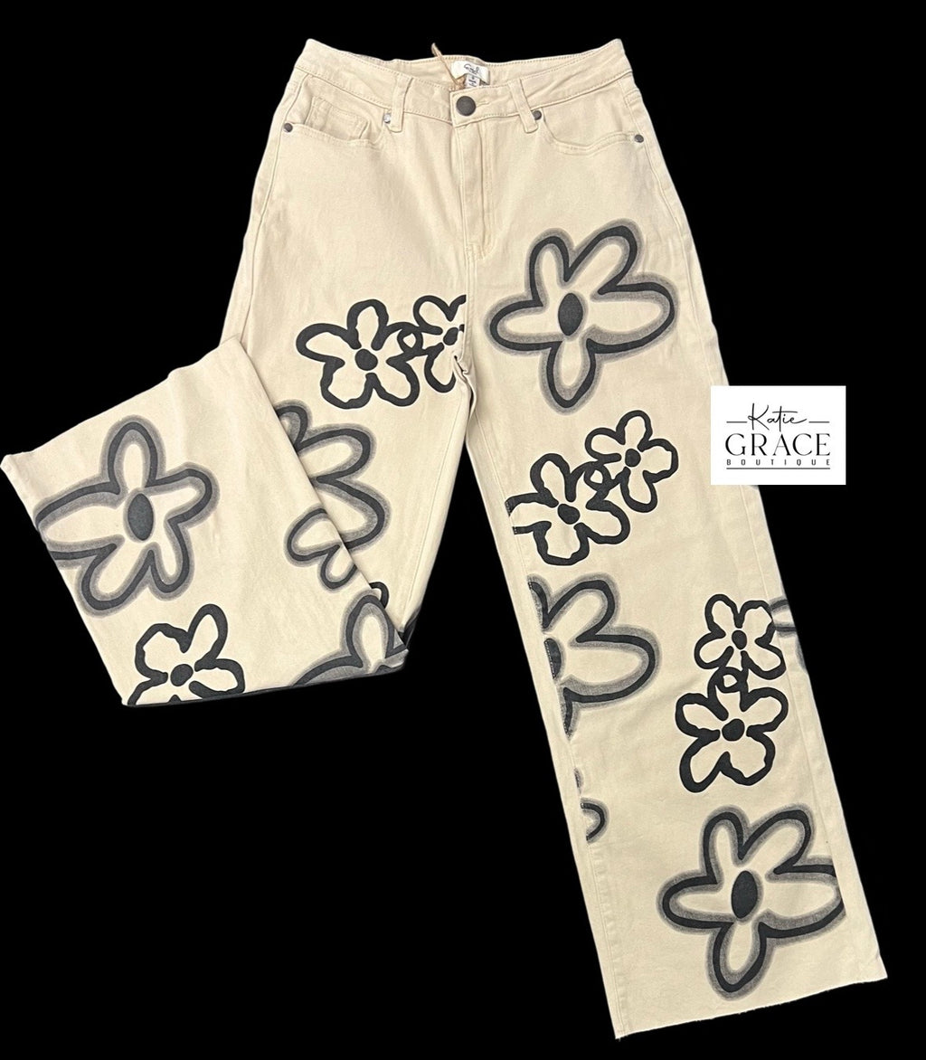 New Color! "Aspen" Wide Leg Floral Jeans - The Katie Grace Boutique