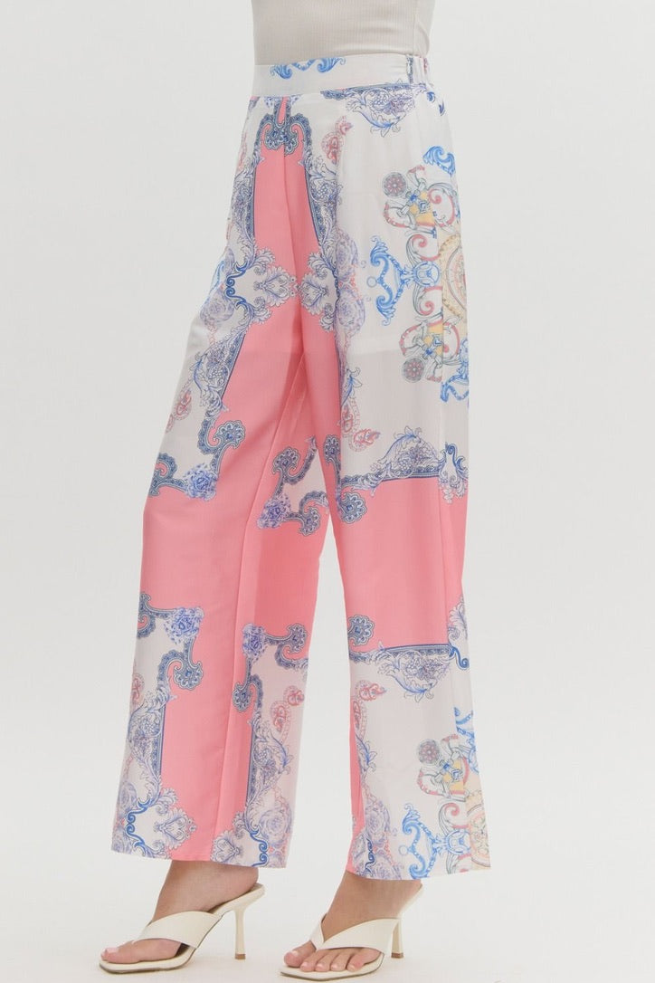 "Cassie" Scarf Print Satin Pants, 2 colors - The Katie Grace Boutique