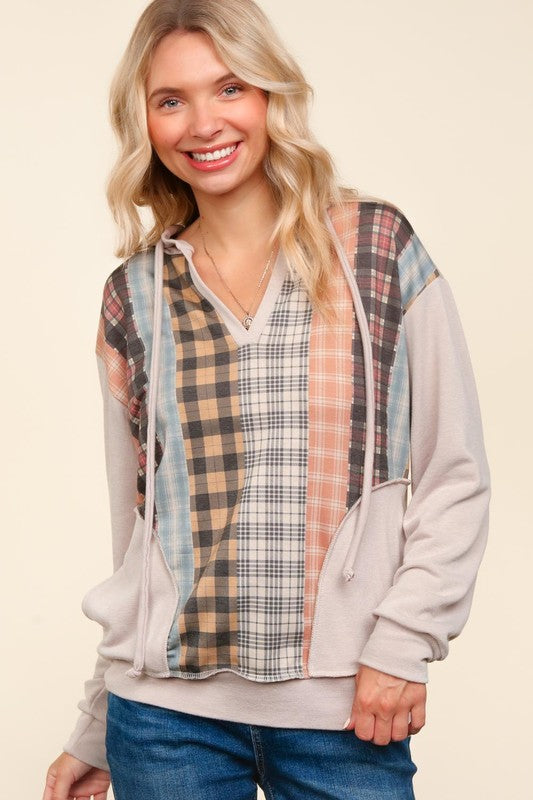 "Jillie" Soft Pullover Plaid Hoodie