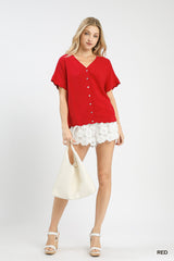 "Hartly" Scalloped Linen Blend Top - The Katie Grace Boutique