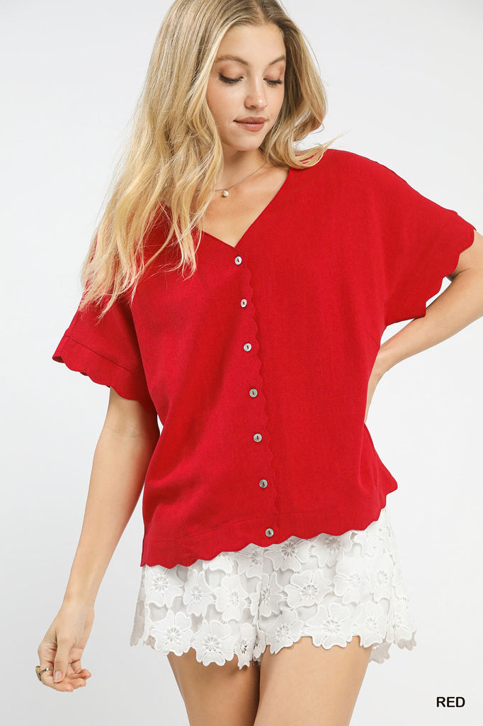 "Hartly" Scalloped Linen Blend Top - The Katie Grace Boutique