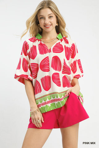 "Lilly" Printed Blouse - The Katie Grace Boutique