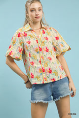 "Coral" Waterprint Blouse - The Katie Grace Boutique