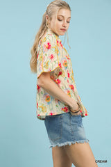 "Coral" Waterprint Blouse - The Katie Grace Boutique
