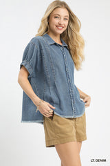 "Sophia" Oversized Denim Top - The Katie Grace Boutique