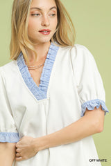 "Sutton" Striped Ruffle Details