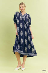 "Malita" Navy Midi Dress
