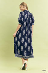 "Malita" Navy Midi Dress