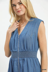 "Jessica" Zip Front Chambray Dress - The Katie Grace Boutique