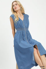 "Jessica" Zip Front Chambray Dress - The Katie Grace Boutique