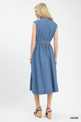 "Jessica" Zip Front Chambray Dress - The Katie Grace Boutique