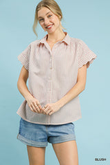 "Shea" Striped Blouse with Scalloped Sleeves, 2 colors - The Katie Grace Boutique
