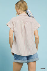 "Shea" Striped Blouse with Scalloped Sleeves, 2 colors - The Katie Grace Boutique