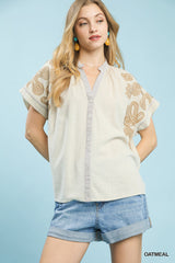 "Maddie" Linen Embroirded Top - The Katie Grace Boutique