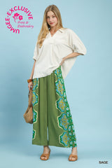 "Lola" Wide Cropped Printed Pant - The Katie Grace Boutique