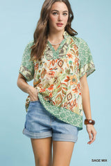 "Goldie" Mixed Print Blouse
