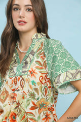 "Goldie" Mixed Print Blouse