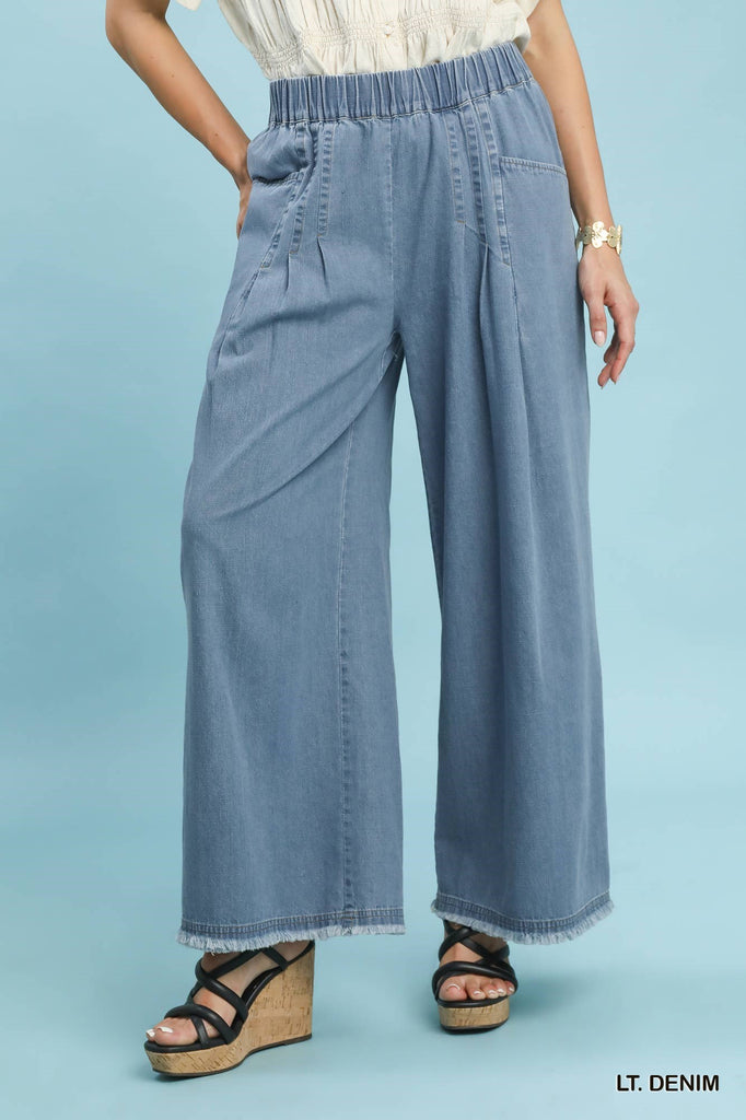 "Audrey" Washed Denim Pants - The Katie Grace Boutique