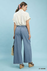 "Audrey" Washed Denim Pants - The Katie Grace Boutique