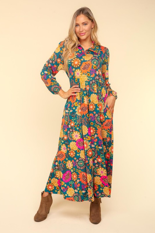 "Charlee" Retro Floral Maxi Dress - The Katie Grace Boutique