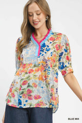 "Shasta" Watercolor Floral Blouse