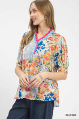"Shasta" Watercolor Floral Blouse
