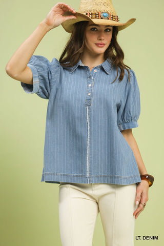 "Astrid" Denim Top - The Katie Grace Boutique