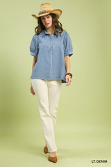 "Astrid" Denim Top - The Katie Grace Boutique
